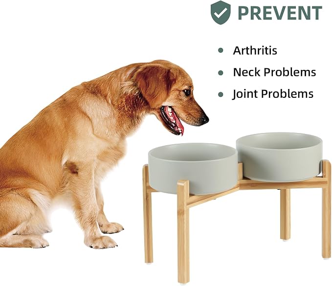 Havniva Dog Bowls Elevated, Ceramic Dog Food and Water Bowl Set | 8.3” Raised Dog Food Bowl, Elevated Dog Bowls with Bamboo Stand, Non-Slip Dog Water Bowl for Large Dog, Large Capacity