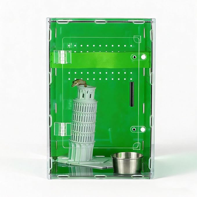 8x8x12 Acrylic Terrarium Reptile Tank – Cyberpunk Deep Green Reptile Enclosure Modeled After New Caledonia Rainforest for Lizards, Spiders & Small Reptiles