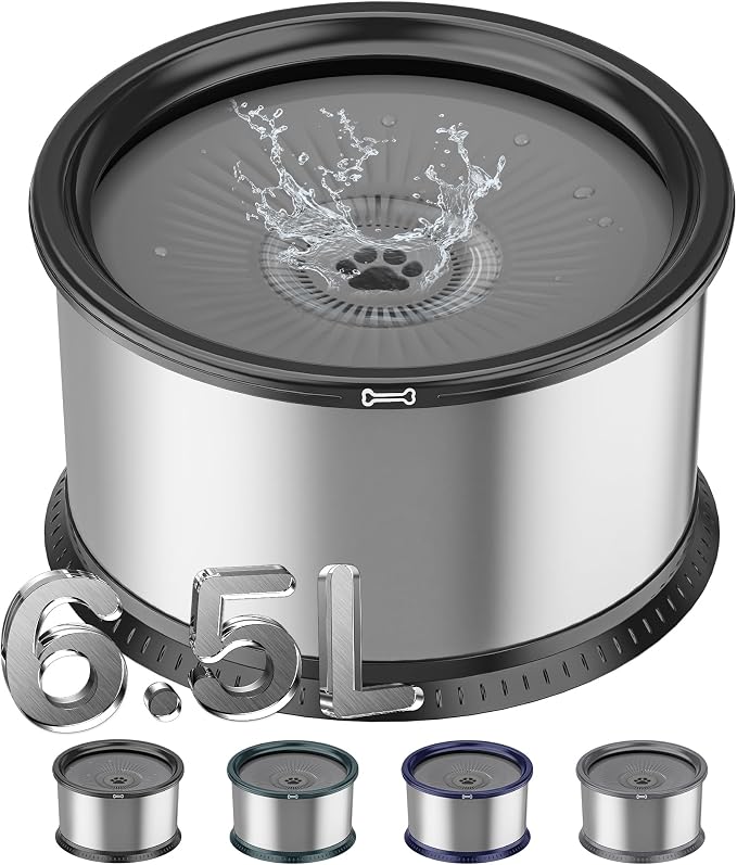 6.5L Stainless Steel Dog Water Bowl, No Spill Water Bowl for Dogs | Large Capacity, Slow Drinking Feeder, Splash Proof, With Anti-Slip Mat, Dishwasher Safe, Sturdy, Suitable for Mess Drinkers