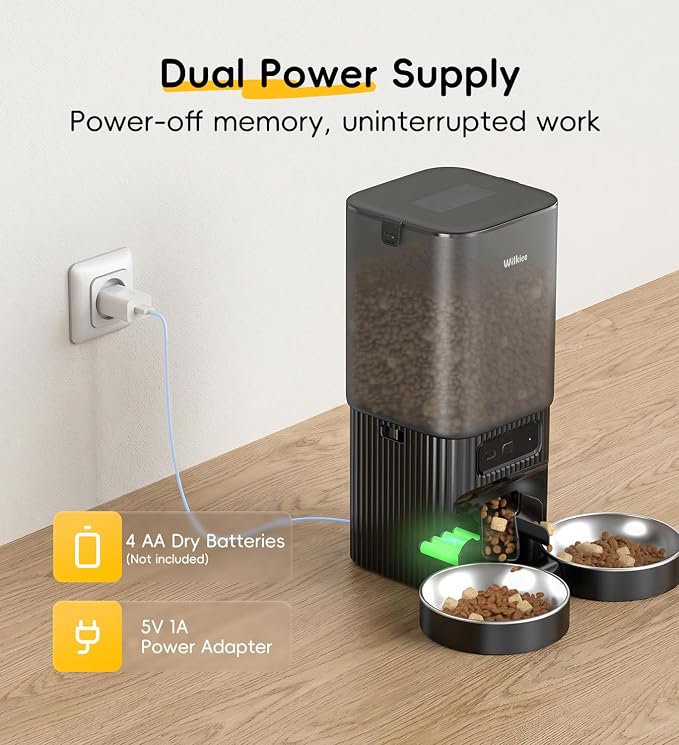 7L Automatic Cat Feeder 2 Cats, 5G WiFi Dog Food Dispenser with APP Control | APP Control, Dual Power Supply, Up to 12 Meals Per Day, 10s Voice Recorder, 2 Stainless Steel Bowls