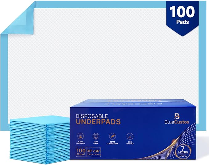 30"x36" Bed Pads Disposable Adult 7-Layer Extra Large 100 Count | Overnight Protection for Incontinence, Super Absorbent Underpads, Quick-Dry, Skin-Friendly, Pee Pads for Dogs, Elderly, Baby