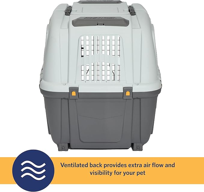 Skudo by MidWest 42-Inch Travel Carrier, Gray, Fits Pets up to 80 lbs | Hard-Sided Pet Carrier, Travel Crate with Handle, Ventilated Design, Locking Tabs, Easy Assembly