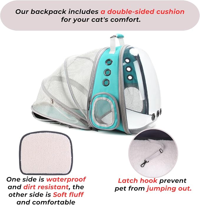 Cat Carrier Backpack, Expandable Bubble Pet Carrier for Cats and Small Dogs, Airline Approved Travel Backpack for Hiking, Walking & Outdoor Adventures - Supports up to 14 lbs