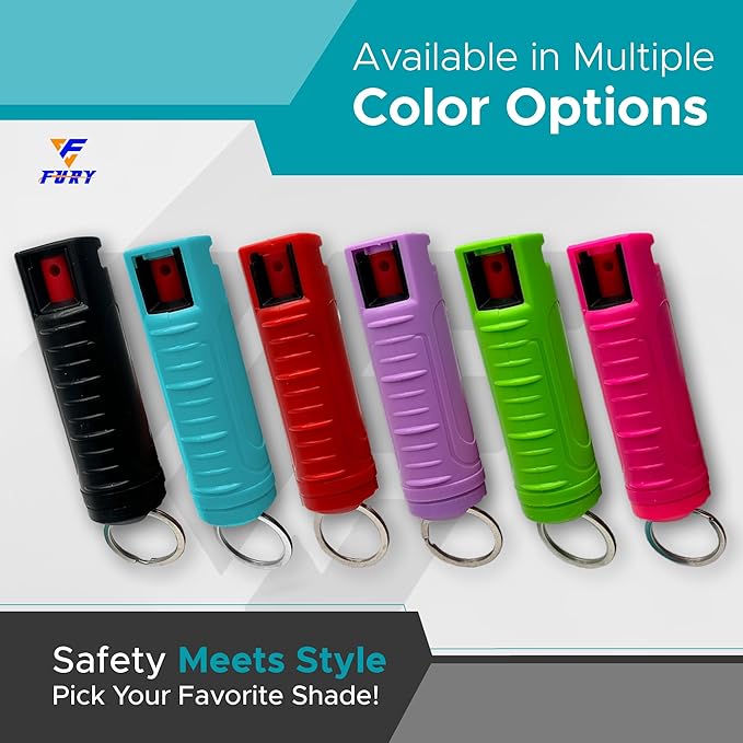 Vaporisateur de défense FURY Hardshell – Portée de 3,6 m, puissance maximale, colorant UV, anti-fuite et anti-déclenchement accidentel, gâchette coulissante, clip ceinture et porte-clés, plusieurs options de couleur