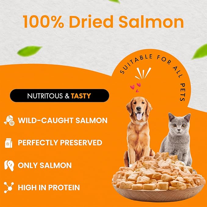 Freeze-Dried Salmon Treats for Cats & Dogs – 100% Wild Caught, Single Ingredient, High-Protein, Healthy Snack – No Additives or Preservatives – 7.0oz - Inspected & Tested in USA