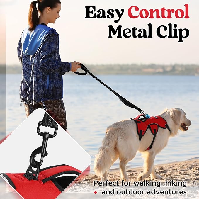 rabbitgoo Escape Proof Dog Harness for X-Large, No Pull with Lift Handle | No Escape, Full Soft Padded, Reflective Adjustable Vest, Leash Clip for Walking Hiking Training, Red, X-Large