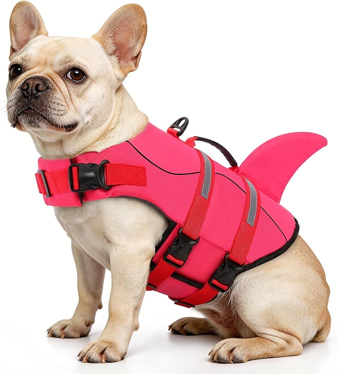 Dog Life Jacket High Flotation, Reflective Dog Life Vest for Swimming, Adjustable Dogs Life Preserver Rescue Handle Spring Summer Pool for Small, Medium, Large Dogs (Rosepink,M)