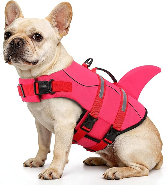 Dog Life Jacket High Flotation, Reflective Dog Life Vest for Swimming, Adjustable Dogs Life Preserver Rescue Handle Spring Summer Pool for Small, Medium, Large Dogs (Rosepink,M)