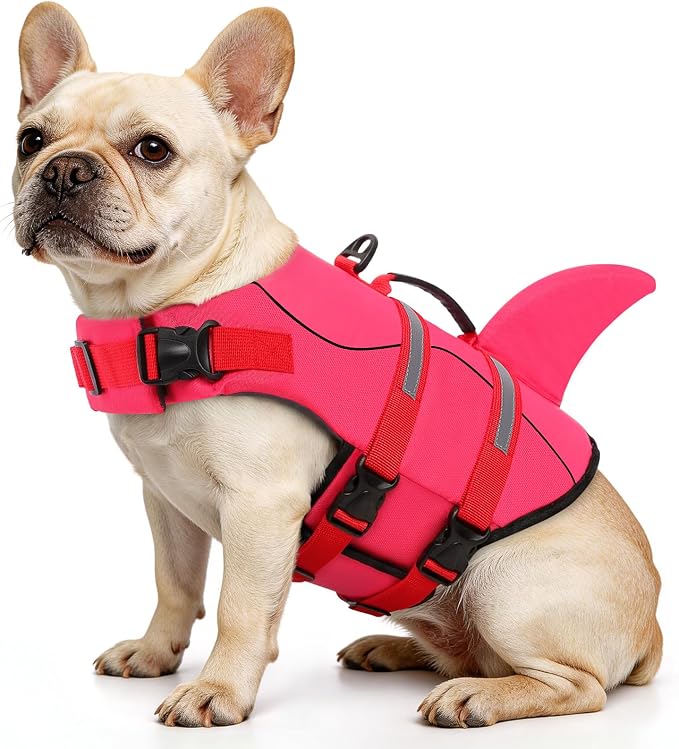 Dog Life Jacket High Flotation, Reflective Dog Life Vest for Swimming, Adjustable Dogs Life Preserver Rescue Handle Spring Summer Pool for Small, Medium, Large Dogs (Rosepink,S)
