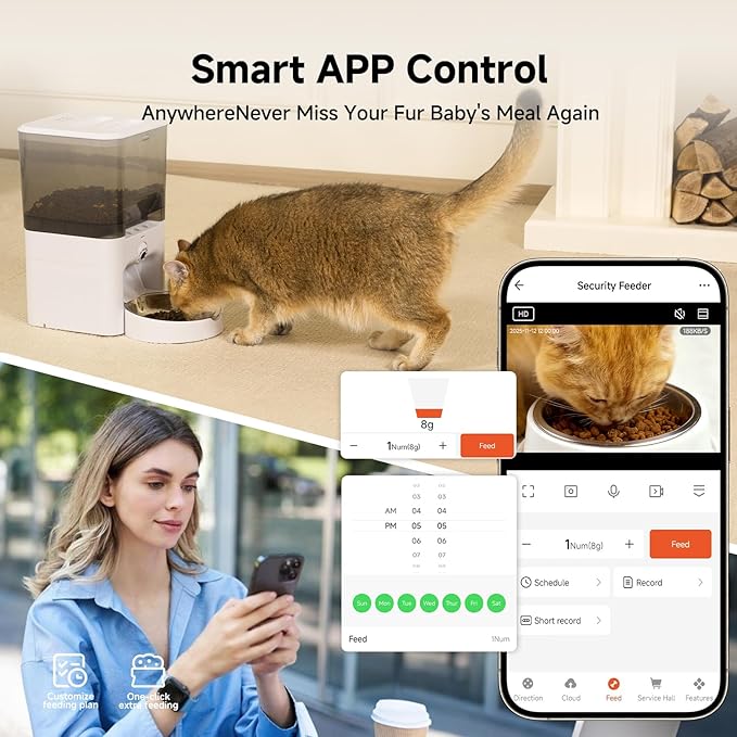 Automatic Cat Feeder with Camera, 5G WiFi Smart APP Control Automatic Dog Feeder, 2k HD Video with Night Vision, 6L Cat Food Dispenser, Remote Monitor, Anti-Clog, 2-Way Audio, Low Food Alert