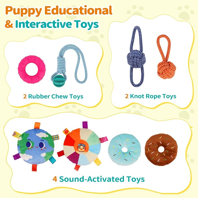 Wooden Puppy Play Gym for Small Dog with 8 Hanging Toys, Blue Frame | Wood Puppy Jungle Gym Indoor & Dog Enrichment Toys for Puppies 0-6 Months