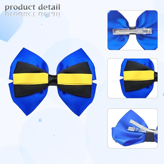 2Pcs Blue Fish Hair Bow Clips Ocean Theme Accessories Halloween Costume Dress up Birthday Party Supplies Blue Yellow 3.5 in