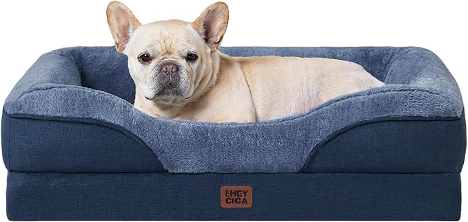 EHEYCIGA Orthopedic Dog Bed for Medium Dog, Memory Foam Dog Couch, Navy | 30x20 Inch Dog Sofa with Sides, Waterproof Liner & Washable Removable Cover, Bolster Pet Couch