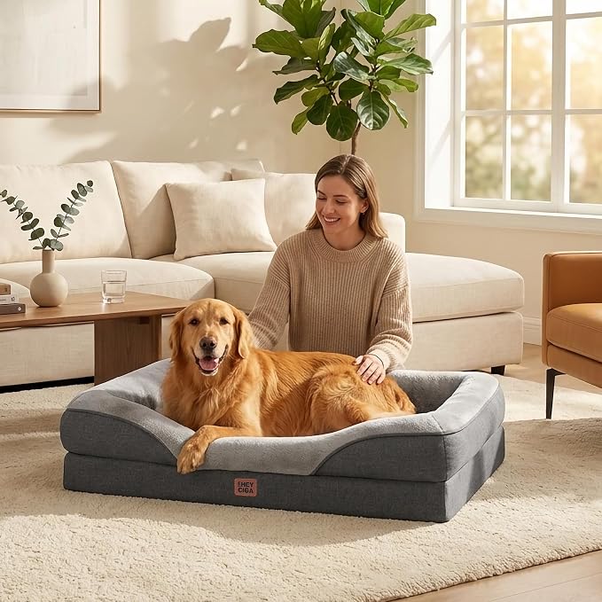 EHEYCIGA Orthopedic XL Dog Bed for Large Dog, Memory Foam Dog Couch, Grey | 42x30 Inch Extra Large Sized Dog Sofa with Sides, Waterproof Liner & Washable Removable Cover, Bolster Pet Couch