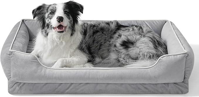 FAIRYPET Orthopedic Dog Bed for Medium to Large Dogs & Cats, Memory Foam Dog Bed with Washable Removable Cover, Top-Grade Dutch Velvet Fabric Pet Sofa Couch for Crate with Nonskid Bottom, Grey