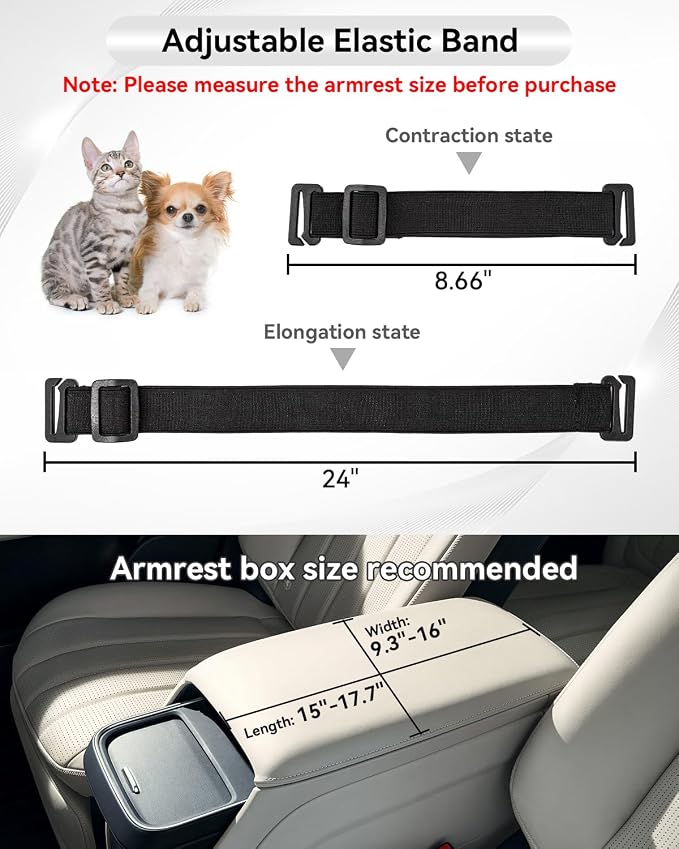 PETSFIT Dog Console Car Seat with Dual Adjustable Seat-Rail Anchor Hooks | Anti-Collapse Leather Armrest Booster Carseat with Safety Tether, Washable Cushion, Soft Pillow for Pets Under 8 lbs, Black