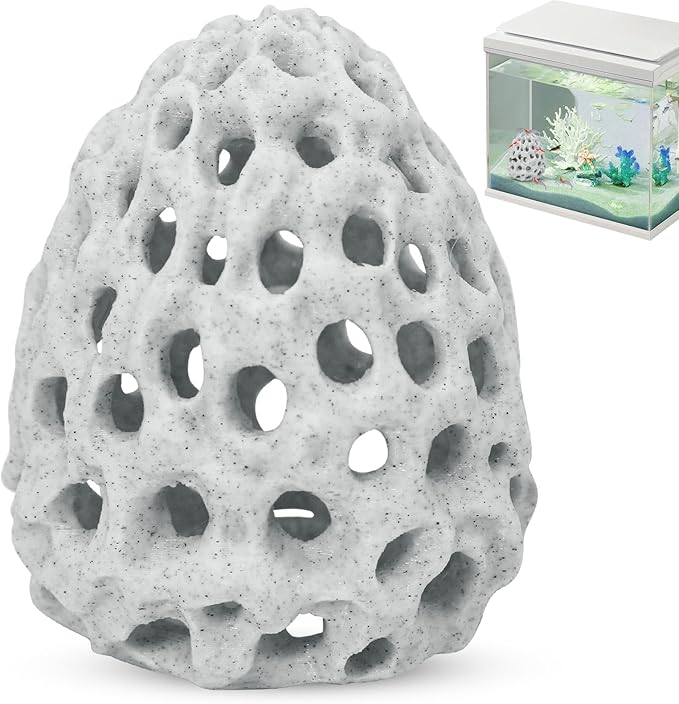 HINGTAI Shrimp Dome Hide Betta Habitat Fish Tank Tunnel with Suction Cup Aquarium Fish Cave Hideout Ornament Accessories for Shrimp Guppy Hiding Resting White