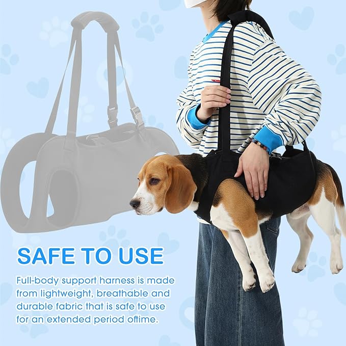 Shinylin Dog Carry Sling Emergency Backpack Pet Legs Support and Rehabilitation Dog Lift Harness Adjustable Lifting Straps Carrier for Senior Dogs Joint Injuries, Arthritis, Hiking, Skiing, Black(L)