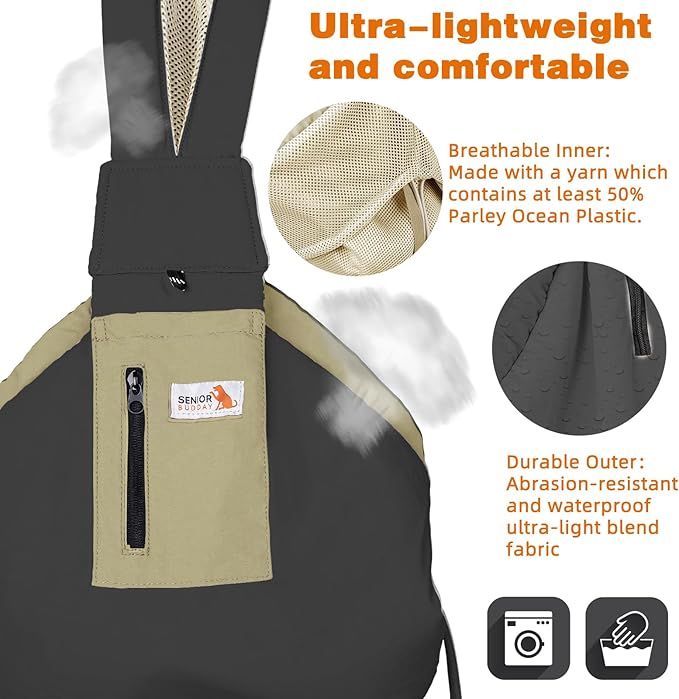 Dog Carrier Sling, Dog Carriers for Small Dogs Up to 20lbs, Black | Puppy Sling, Cross Body Carrying Bag, Soft Front Pouch, Adjustable Shoulder Strap, Breathable Mesh Pet Backpack for Hiking