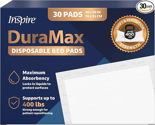 Inspire Extra Large Super Absorbent Disposable Bed Pads for Incontinence Ultra Thick and Absorbent Bed Pads Disposable Adult | Puppy Pads | Pee Pads for Adults (Duramax 30" x 36")