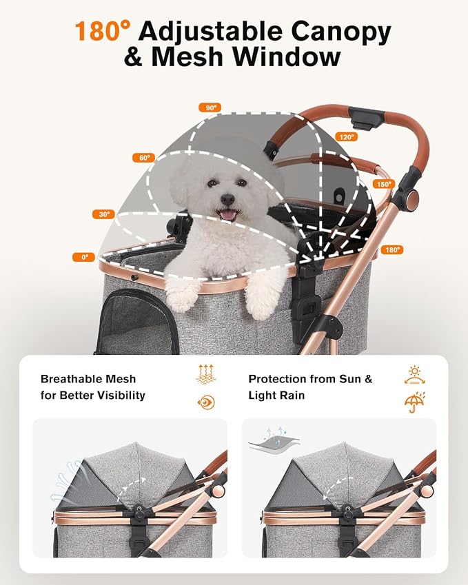 Pet Stroller with Detachable Carrier, Shock-Absorbing & Foldable | Dog & Cat Stroller for Small/Medium Pets, Convertible Car Seat, 4-Wheel Smooth Ride, Travel Carrier