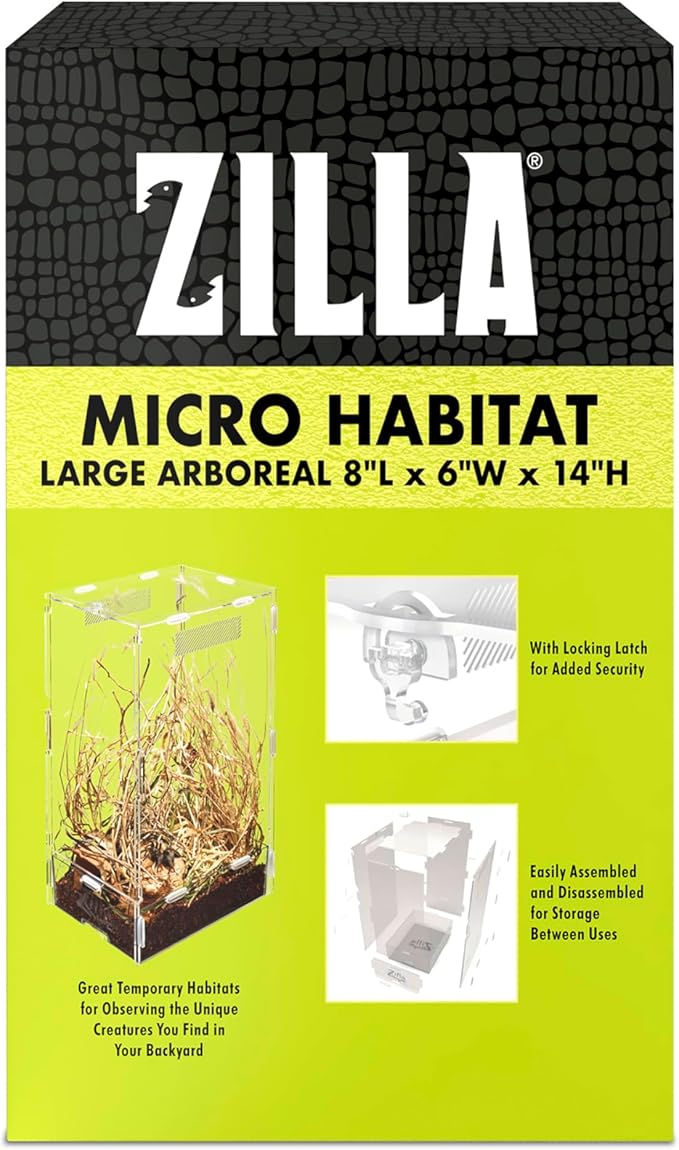 Zilla Micro Habitat Terrarium, Arboreal, with Locking Latch, for Isopods, Spiders, Insects, Large