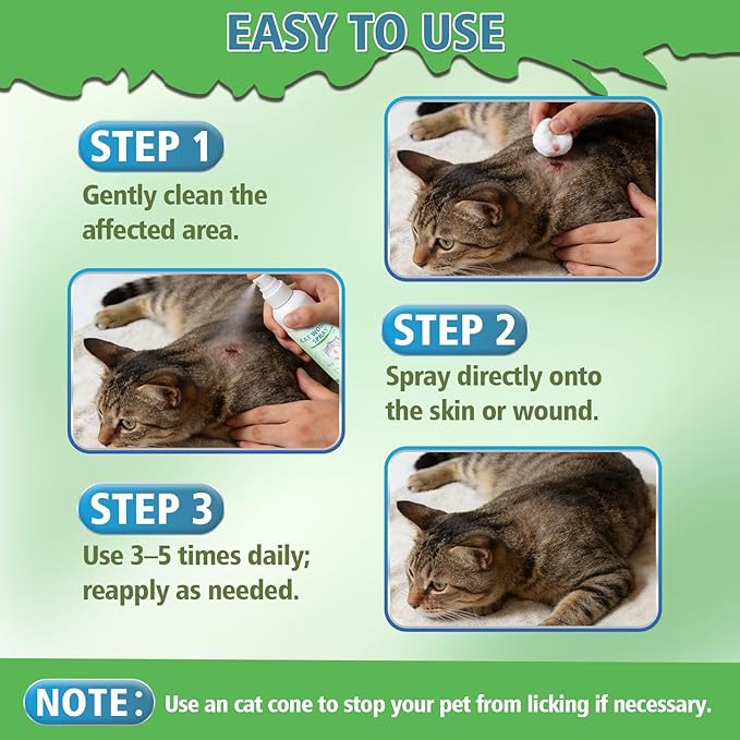 Cat Wound Care Spray, Pet Wound Care Formula for Scratching Irritation Bites Burns Redness, Supports Skin Comfort and Recovery for Kittens, Adult Cats, Pets, 120ml