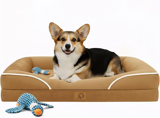 Homemate Dog Bed Large Sized Dog: 36"x27" Orthopedic Pet Bed with Toy | Large Dogs Bed with Non-Slip Botton & Removable Washable Cover Cat Bed Sofa L Outdoor Crate Pad Couch Brown