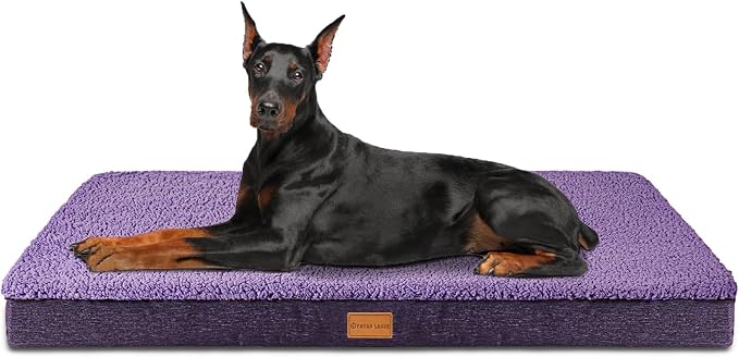 Patas Lague Orthopedic Large Dog Bed Washable Pet Sofa Mat 56''X40''Purple | Egg-Crate Foam Dog Couch For Large Sized Dogs, Waterproof Removable Cover, Soft Pet Crate Bed With Nonskid Bottom