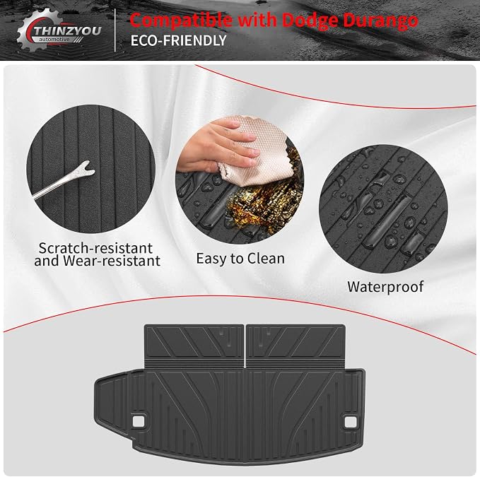 Cargo Mat Compatible with 2016-2025 2026 Dodge Durango Trunk Liner for 6&7 Seats Cargo Area Protection All Weather Back Seat Cover 2024 Durango Accessories (3rd Row Backrest Mats+Trunk Mats)