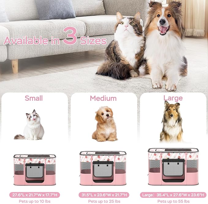 XRG Foldable Pet Playpen,Indoor Cat cage Puppy Crates M(31.5"x23.6"x21.7") | Portable Cat Kennel with Upgrade Breathable Mesh，Sturdy Kitten Playpen Indoor & Outdoor for Rabbit or Small Animals，Pink