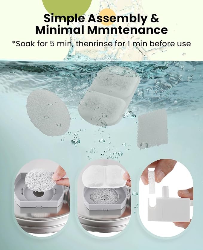 oneisall Replacement 8 Set Filters for PWF-002 7L Dog Water Fountain | Contain 8Sets Filter,Higher Adsorption Efficiency,Wide Compatibility,Dual Pump Protection, Lower Long-term Pet Expenses