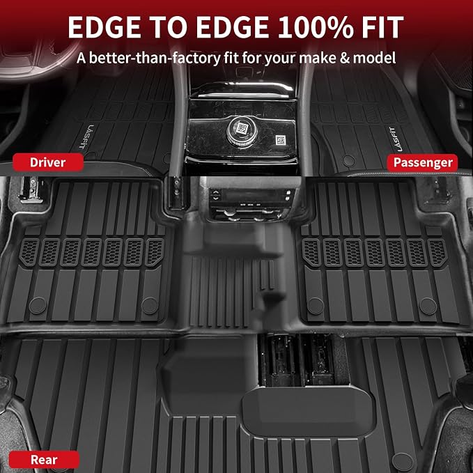 LASFIT Floor Mats for Jeep Grand Cherokee L 2021-2025 2026 7 Seat (NOT Fit for 6-Passenger) All Weather TPE Custom Fit Car Mats Floor Liners 1st & 2nd & 3th Row, Black