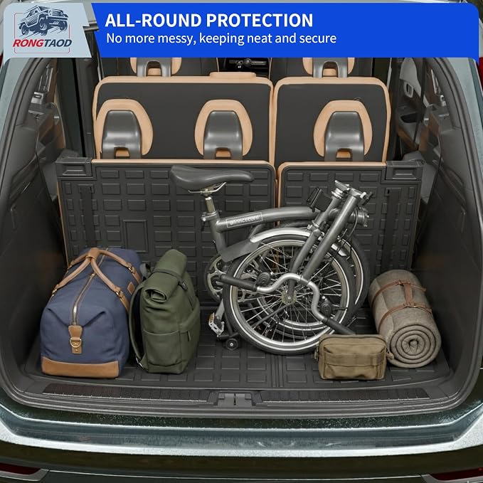 Rongtaod Cargo Mat Compatible with 2022 2023 2024 2025 2026 Nissan Pathfinder Cargo Liner Trunk Mat TPE All Weather Back Seat Cover Protector Pathfinder Accessories (Trunk Mat with Backrest Mat)