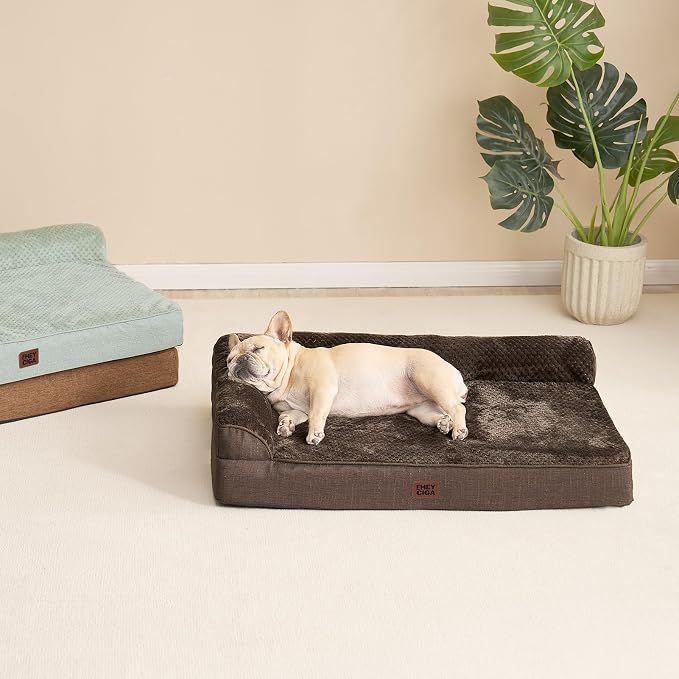EHEYCIGA Large Dog Bed Memory Foam for Crate, Orthopedic Dog Bed Large Size Dogs with Washable Removable Cover, Waterproof Pet Sofa Couch with Nonskid Bottom, 35x22x6, Brown | Small Dog Sofa with Washable Removable Cover, Waterproof Pet Couch for Crate...