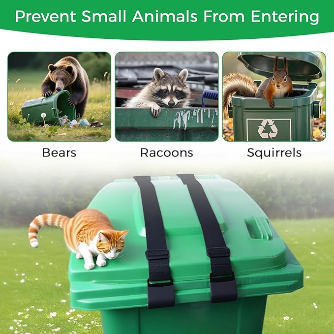 2 Pack Trash Can Locks for Animals, Adjustable Double Metal Claw Bear Proof Trash Can Lock, Outdoor Trash Can Lock Straps Prevent Raccoons Dogs Mice and Small Animals from Rummaging Trash Bin
