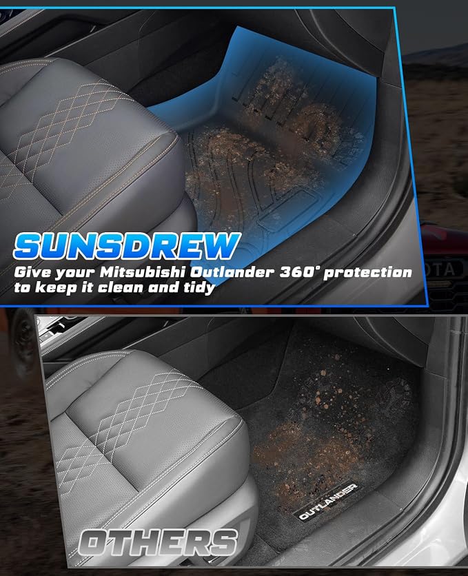 Sunsdrew Floor Mats for 2022-2025 Mitsubishi Outlander Accessories (Not Fit for PHEV & Sport), All Weather Floor Liners Front Rear 2 Rows Car Mats TPE Rubber Raised Edge