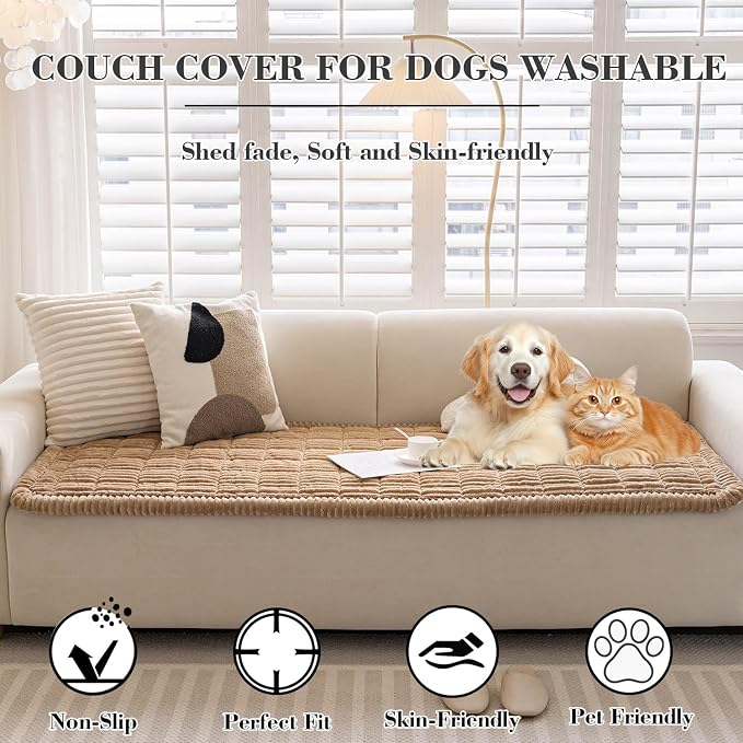 Couch Cover for Dogs Washable, Non-Slip Pet Couch Covers for Sofa, Fuzzy Dog Couch Cover Blanket for Furniture Protector (Z-Camel, 27.6" x 59"/70 x 150cm)