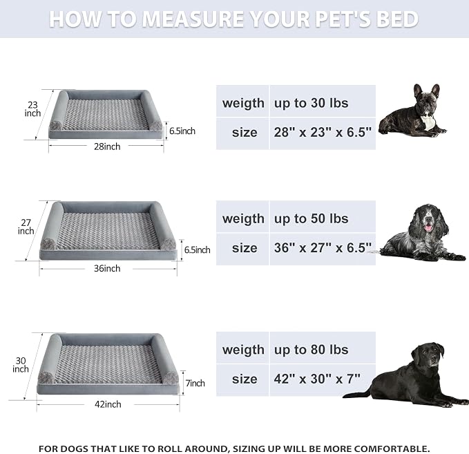 BFPETHOME Orthopedic Washable Large Dog Bed for Senior Dog Comfy Sleep | Waterproof Big Soft Pet Couch Bed for Dogs Relax with Removable Cover Supportive Egg Crate Foam Grey 36x27 Inch