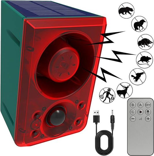 Solar Outdoor Motion Sensor Alarm - QXMH Dog Barking & Gunshot Sound, Support Recording&±Volume, 130db Motion Detector Alarm Light,with USB for Home,Villa,Farm,Barn,Say Goodbye to The Intruders