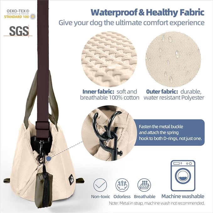 Small Dog Carrier Purse, Portable Pet Carrier Tote Carrier with Pockets, Adjustable Safety Leash, Waterproof Dog Travel Bag, Travel Pets Purse up to 4 Lbs, Cream Beige