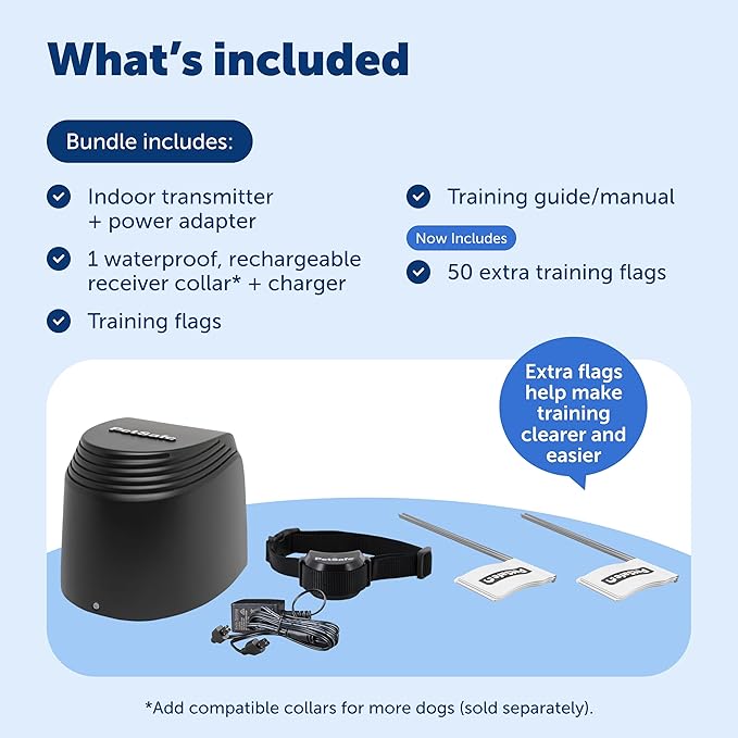 PetSafe Stay & Play Compact Wireless Fence, LCD Screen to Adjust the Circular Boundary, Secure up to 3/4 Acre Area, for Dogs 5lbs and up, Portable System with 50 Extra Flags