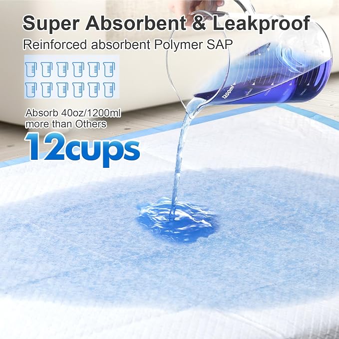 Upgraded 4XL 36"x36" 6 Layers Dog Pee Pads, Ultra Absorbent Pee Pads, Absorb up to 12 Cups, Leak-Proof & Quick Dry Puppy Pads for Puppy,Surgery, Older,Cats, Rabbits,30 Counts