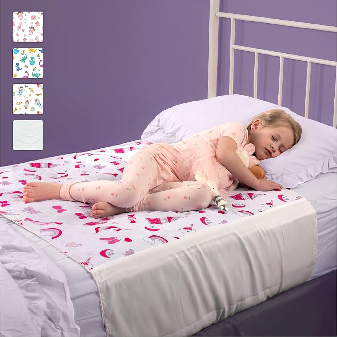 IMPROVIA® Pee Pads for Kids - Bed wetting Pads for Kids Potty Training Bed mats for Toddlers Waterproof Reuseable Washable Absorbent, Non Slip - Unicorn Design - Twin Size 34”x36