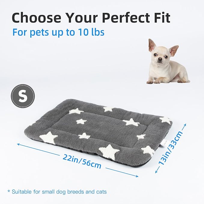 Mora Pets Cat Bed for Indoor Cats Washable Dog Crate Pad Cute Star Dog Bed Mat for Small Dogs Pet Kennel Pad for Cage Soft Flat Puppy Kitten for Sleeping Anti-Slip Grey 22 x 13 inch 2 Pack