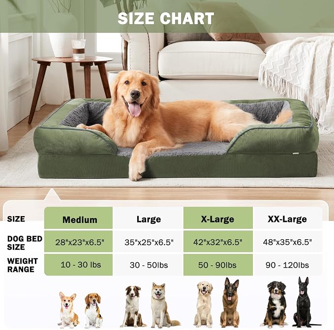 Orthopedic Dog Beds Large Sized, XL Egg-Crate Foam Dog Couch with Washable Removable Cover, Waterproof Lining and Nonskid Bottom