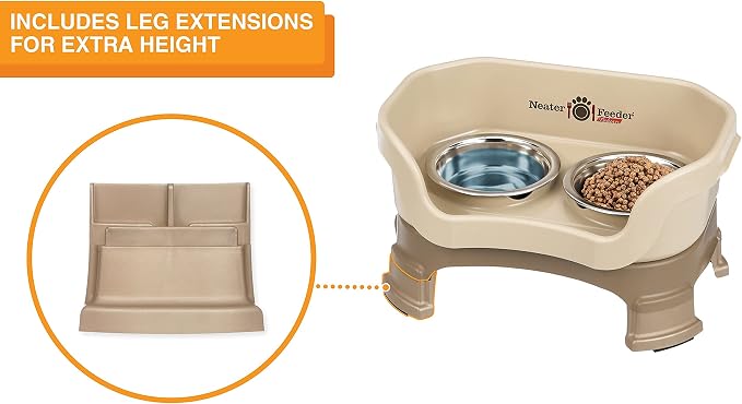 Neater Feeder Deluxe Mess-Proof Elevated Cat Bowls, 2 Height Adjustable (6” & 7.5”) No-Spill Raised Cat Bowl Stand, Whisker Friendly Stainless Steel Dishes for Indoor Cats, Made in USA, Cappuccino