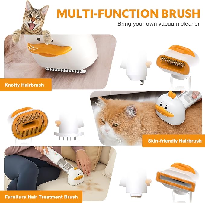 Cat Dog Grooming Vacuum Kit with Brush, Low-Noise Pet Hair Shedding Trimming Grooming for Indoor Cats Dogs, 4 in 1 Pet Vacuuming Groomer for Long or Short Haired Kitten Accessories(White)