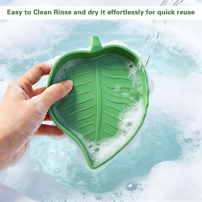 Xindojuz 4 PCS Leaf Reptile Water Dish, Reptile Water Bowl, Tortoise Habitat Accessories, Bearded Dragon Water-Bowl, Pet Food Feeding Plate for Turtle Small Snake Lizard Gecko, 2 Sizes