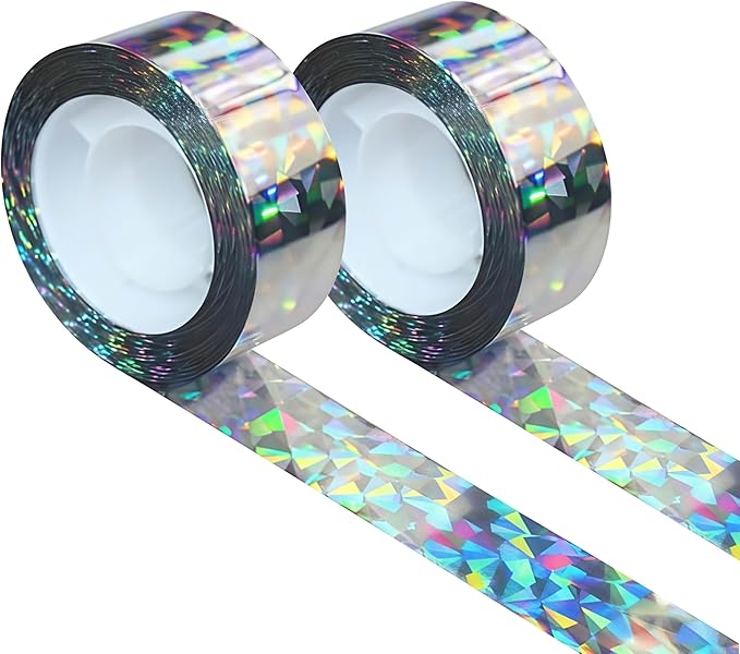 Bird Scare Ribbon Double Sided Holographic Reflective Ribbon Tape to Keep Away Woodpecker, Pigeon, Hawks, Grackles Bird (2 Pack, 0.9in x 260ft)